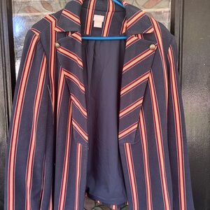 Chico's Striped Blazer with Gold Button Accents